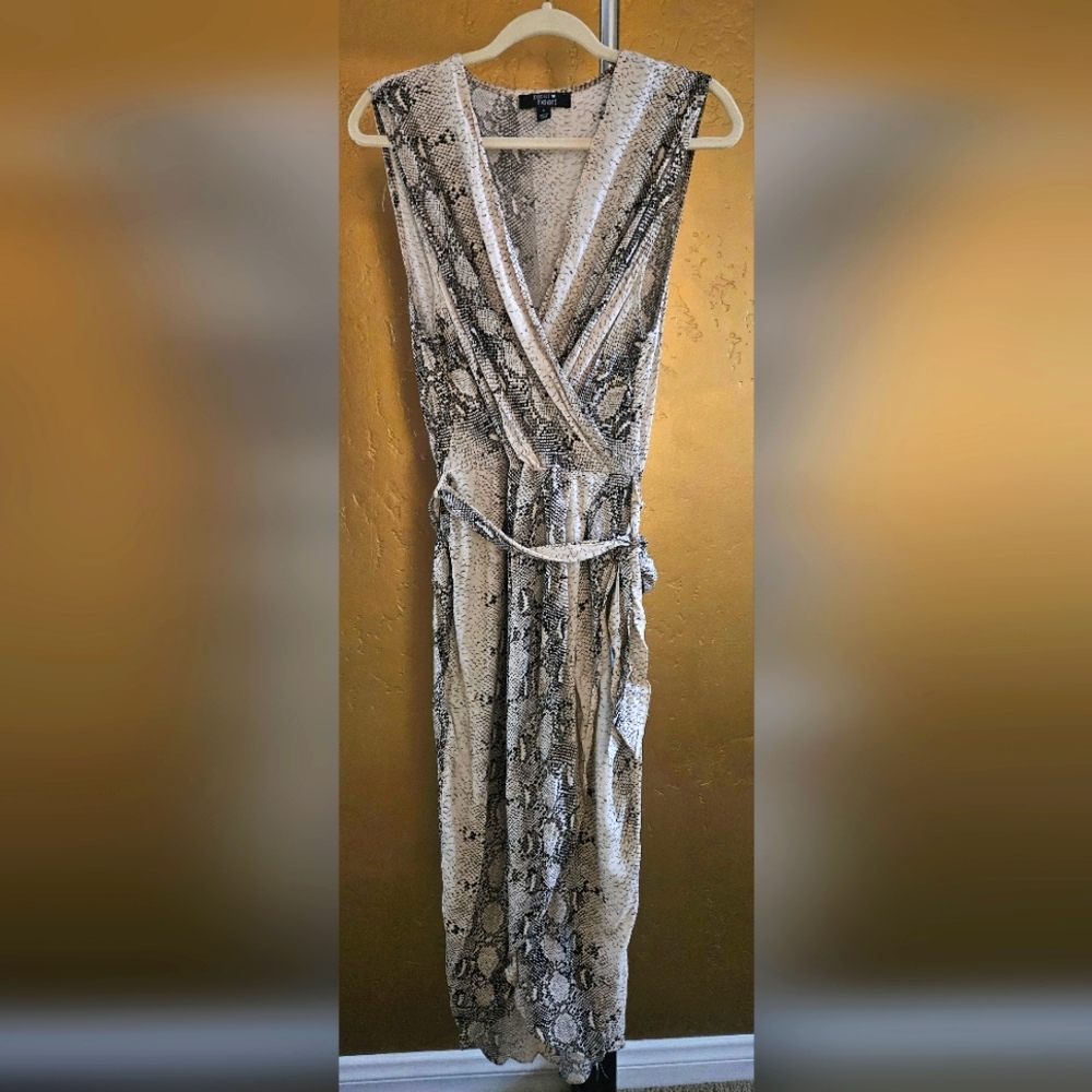 Cream Snake Print Mid Dress